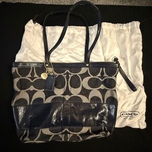Vintage Coach signature stripe denim tote purse